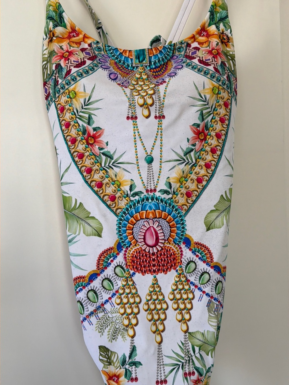 VENUS White Tropical Print Bodycon swimsuit with Jewel Motif - Picture 2 of 10